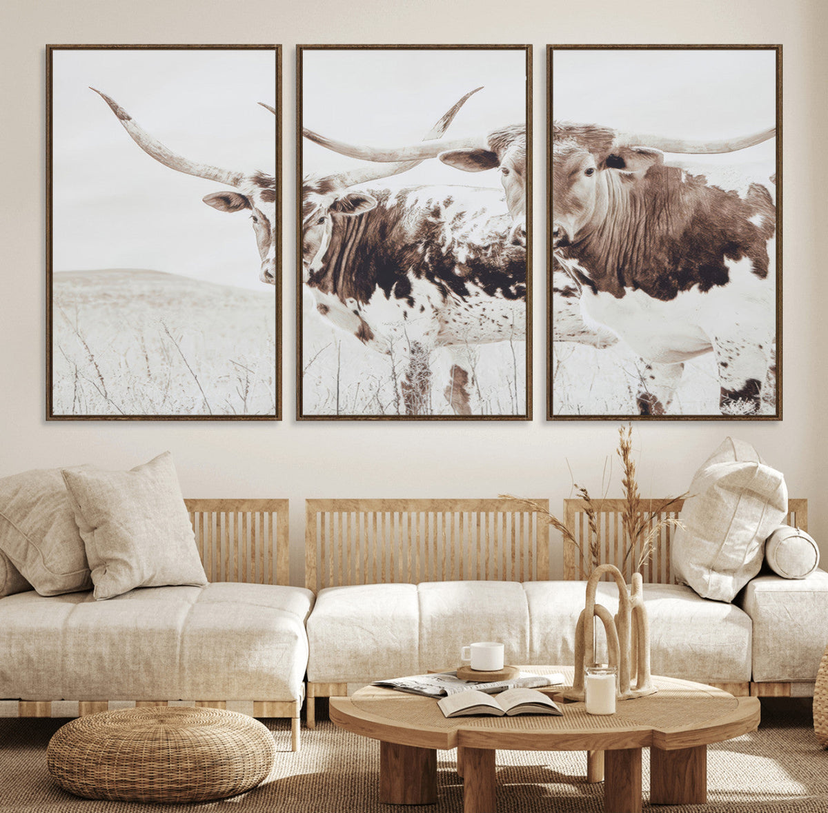 Longhorn Wall Art Canvas Print – Framed Western Cow Rustic