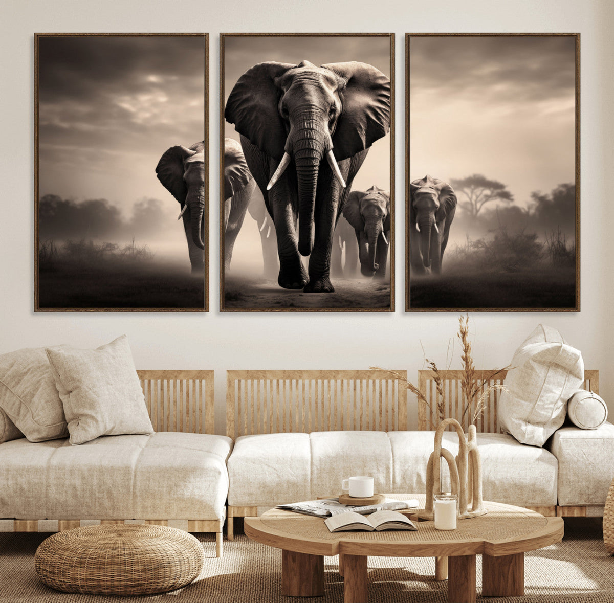 Elephant Family Wall Art Canvas Print, Framed Elephant Wall