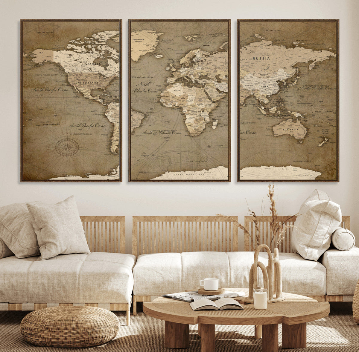 World Map Wall Art Canvas Print, Framed Map Art Picture