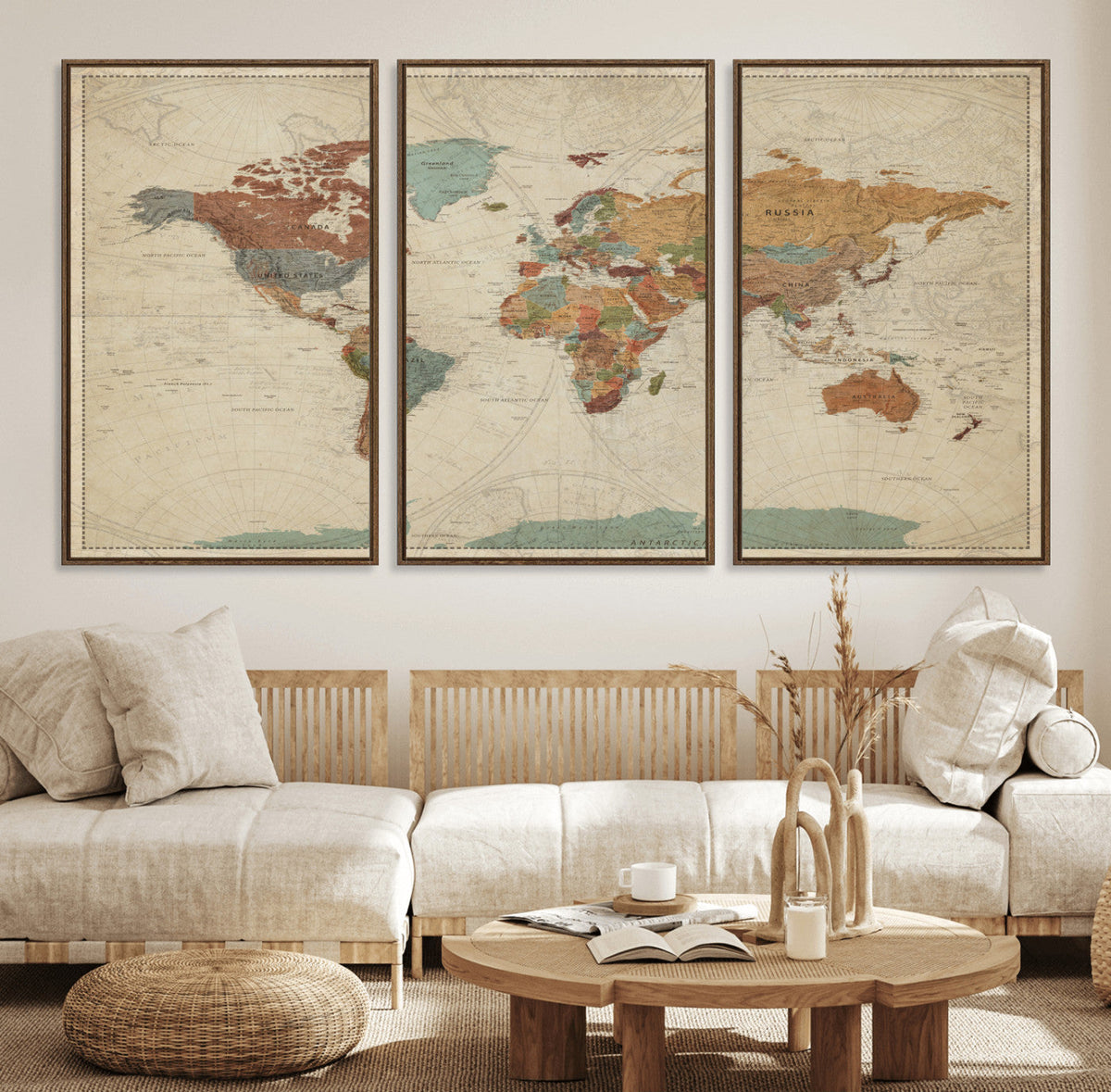 Vintage World Map Canvas Wall Art Print – Framed Modern