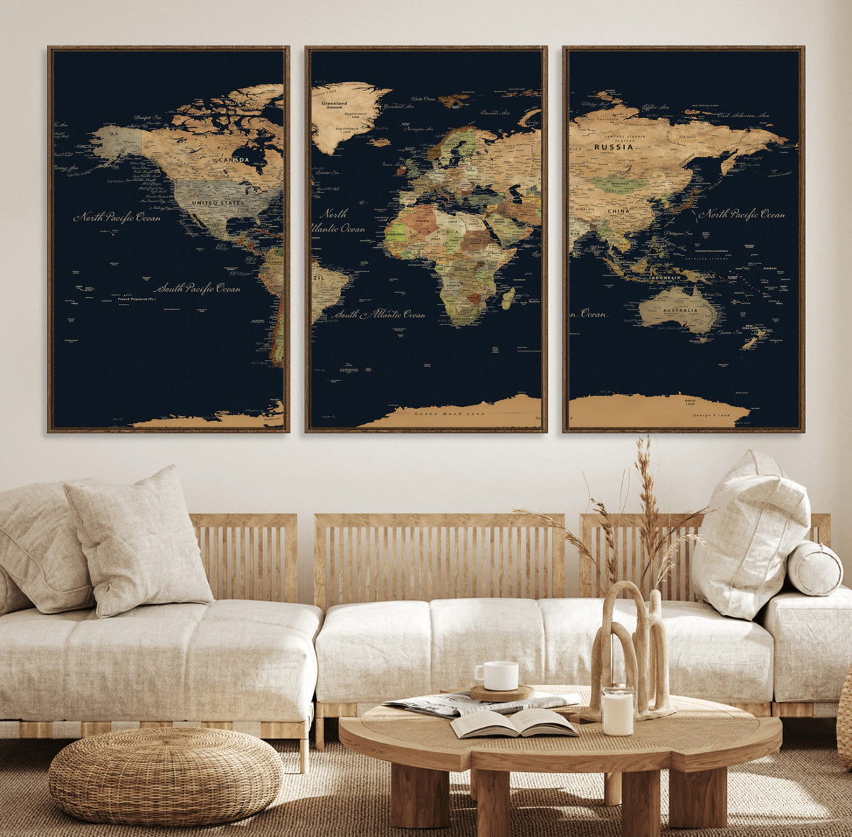 Vintage World Map Canvas on the Dark Background Wall Art