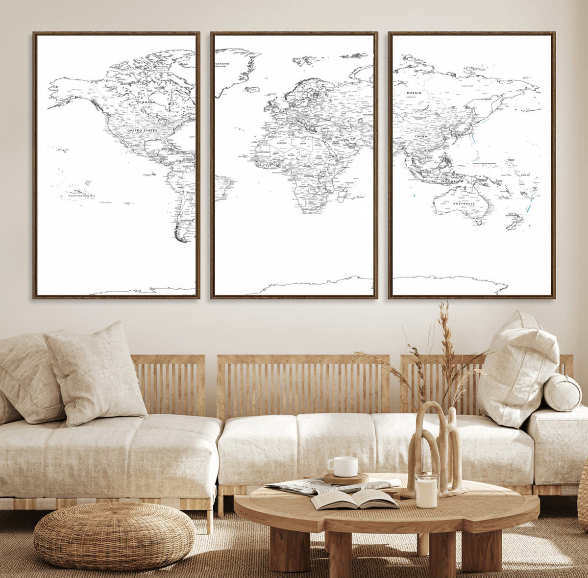 World Map Canvas Print – Framed Modern Detailed Map of the
