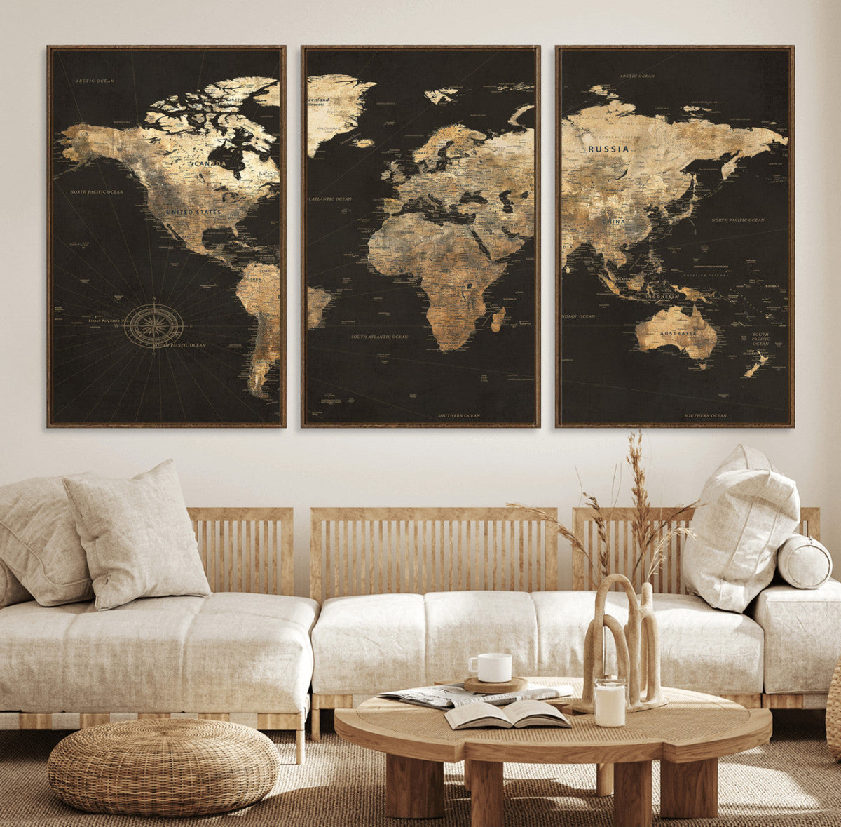 Framed World Map with Pin Canvas Print – Detailed World Map