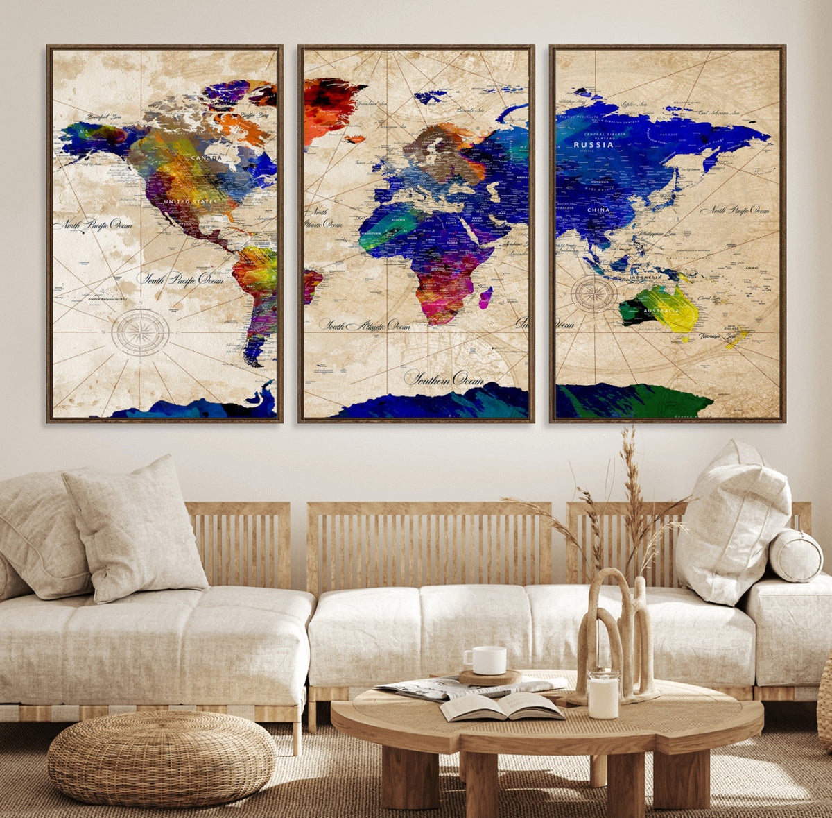 Watercolor World Map Canvas Print – Framed Wall Art for