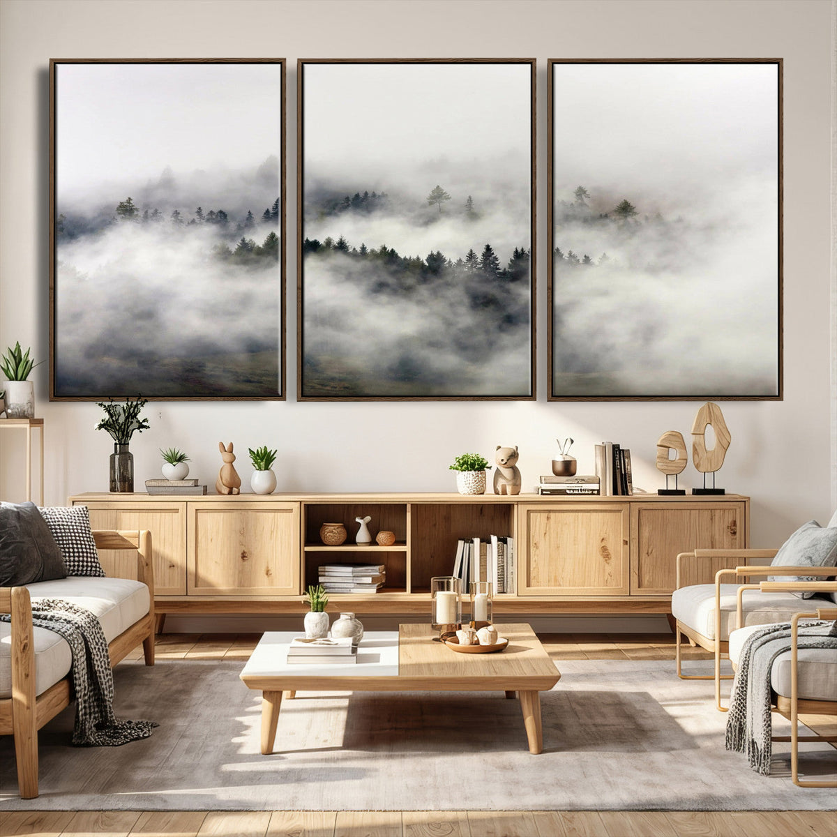 Foggy Forest Wall Art Canvas Print, Misty Pine Tree
