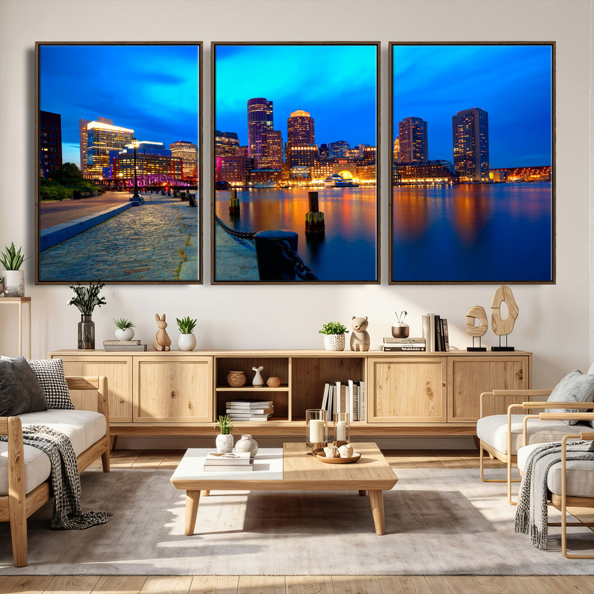 Boston Wall Art Canvas Print, Boston City Downtown Night