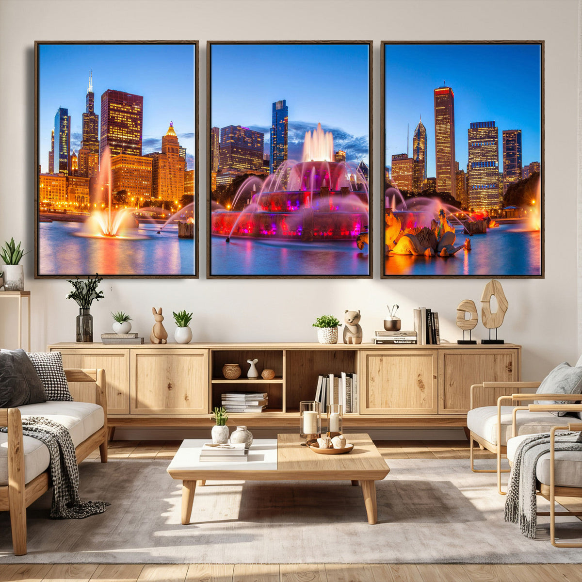 Chicago Wall Art Canvas Print, Chicago City Downtown Night