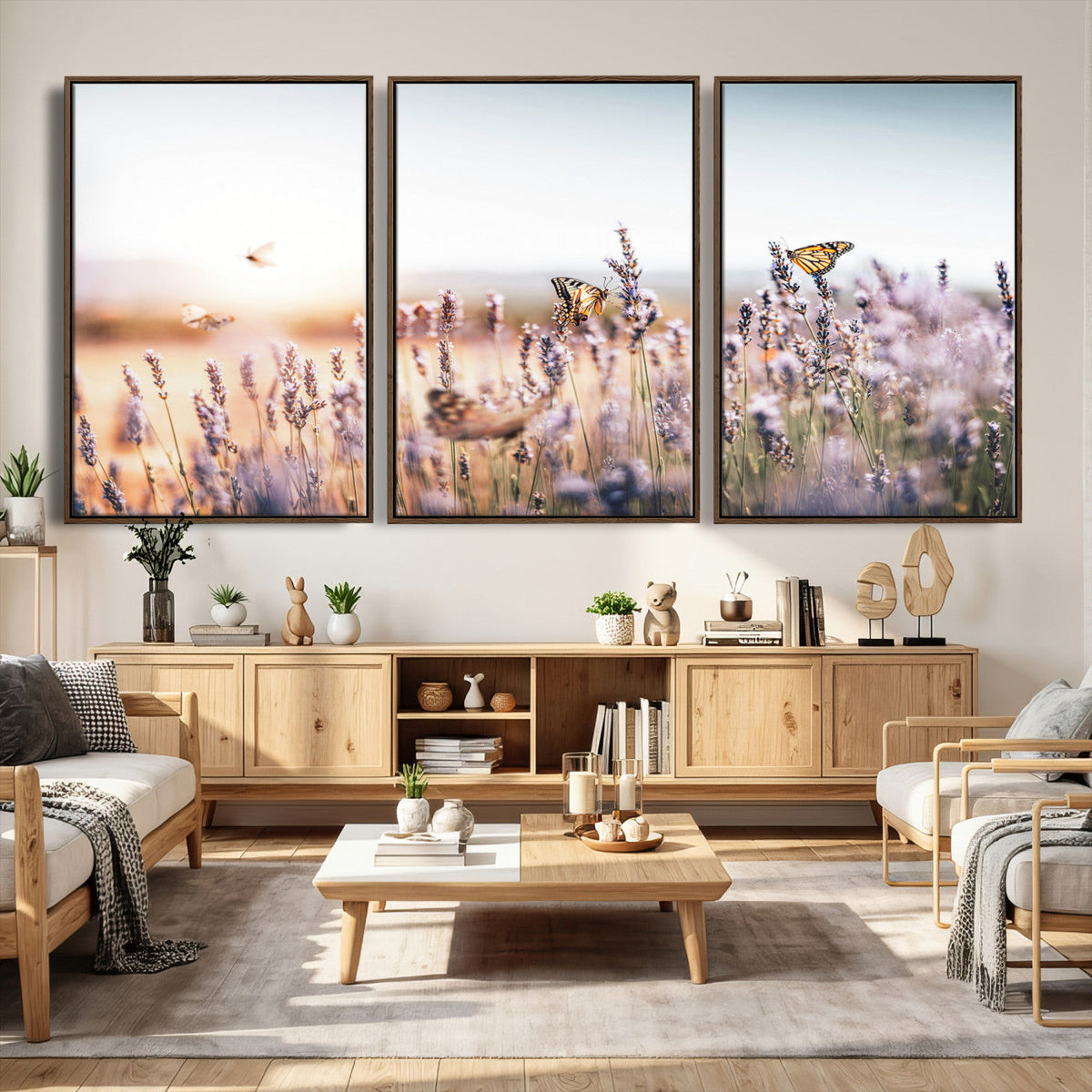 Lavender Field Wall Art Canvas Print, Butterfly Floral