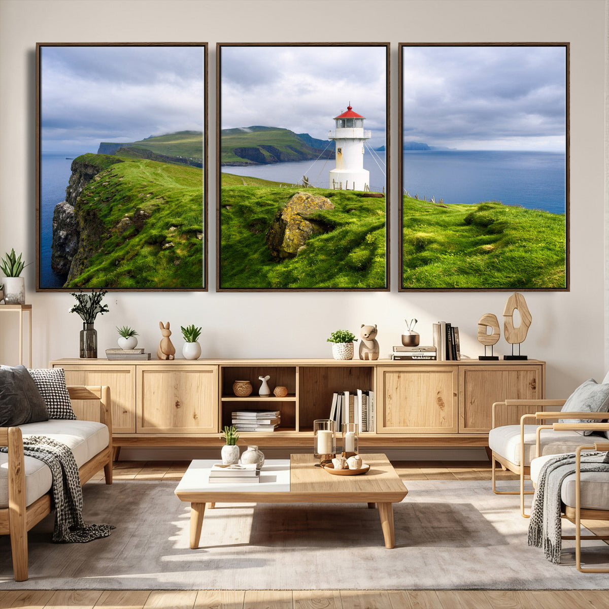 Coastal Lighthouse Wall Art Canvas Print, Cliffside Ocean