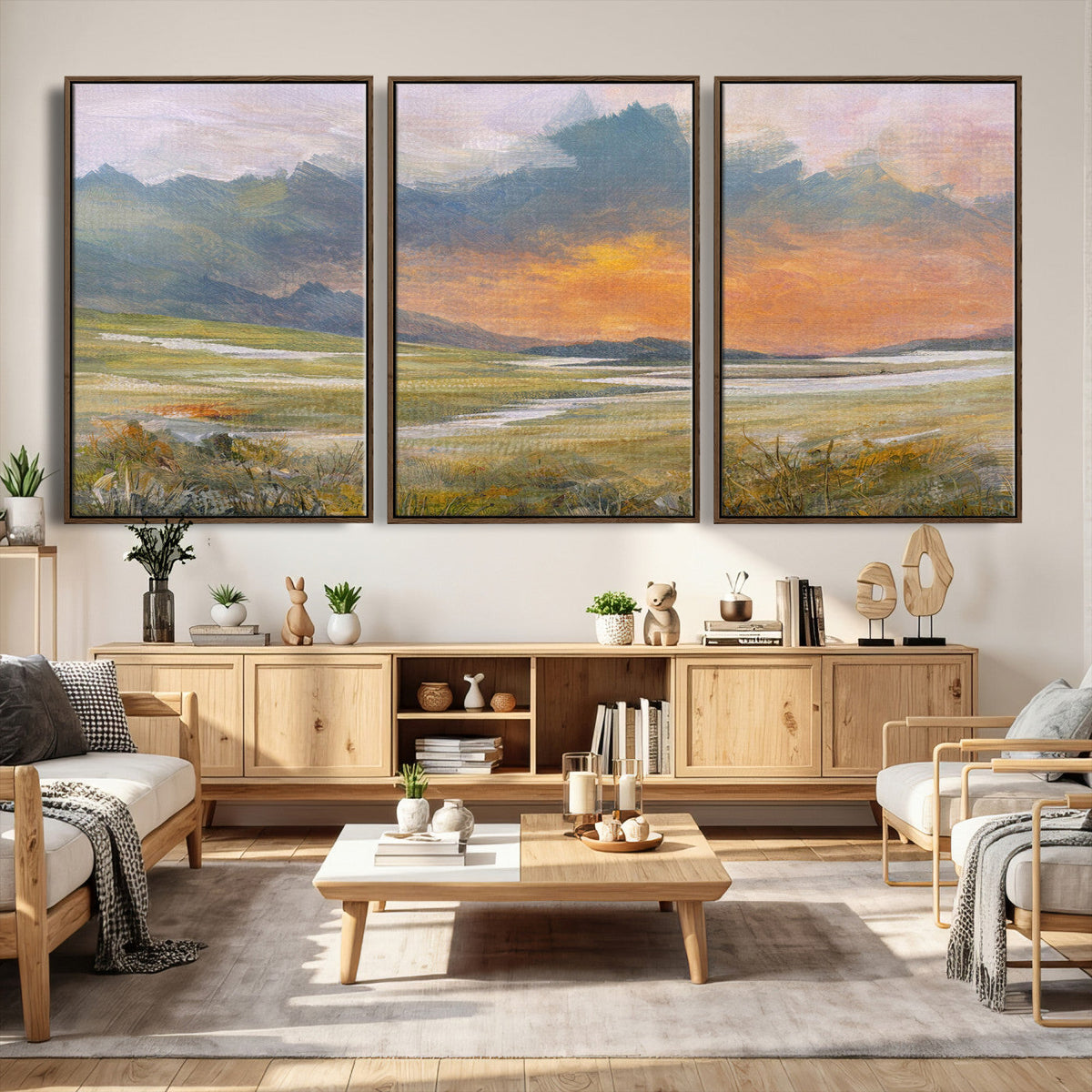 Mountain Sunset Wall Art Canvas Print Vintage Landscape