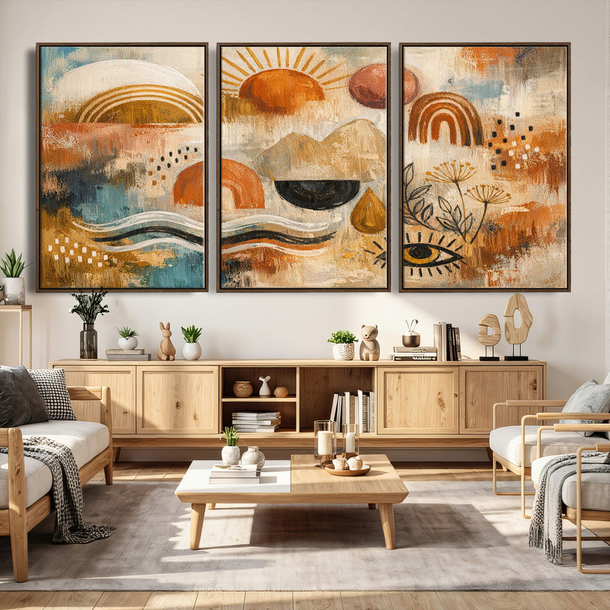 Geometric Boho Abstract Wall Art Canvas Print, Orange Blue