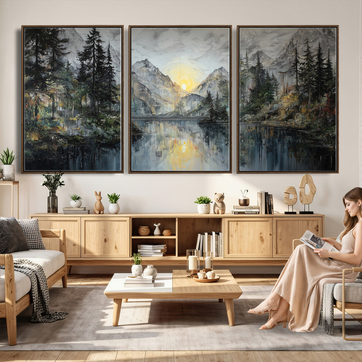 Drip Style Forest Lake Gold Art — Abstract Expressionist