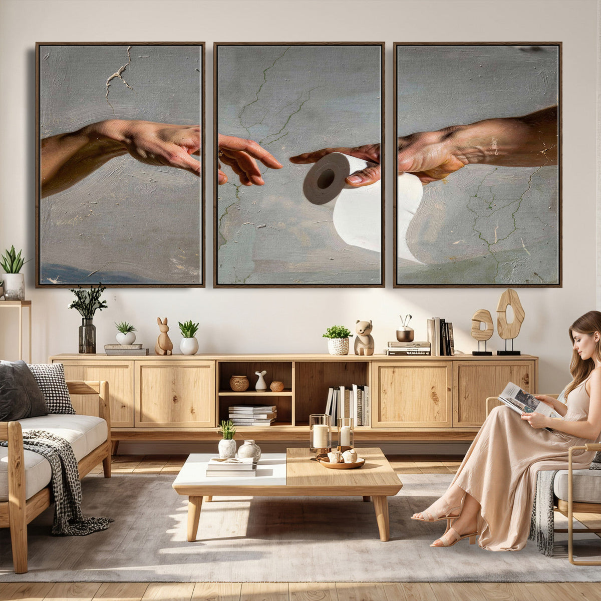 Funny Bathroom Wall Art Canvas, Creation of Toilet Paper