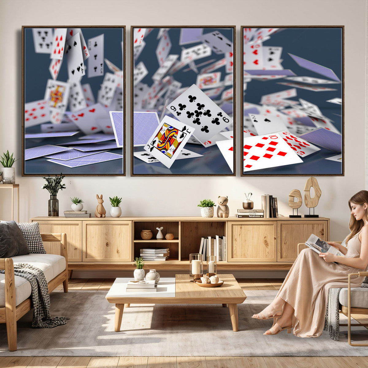 Playing Cards Canvas Wall Art | Casino Game Room Decor,