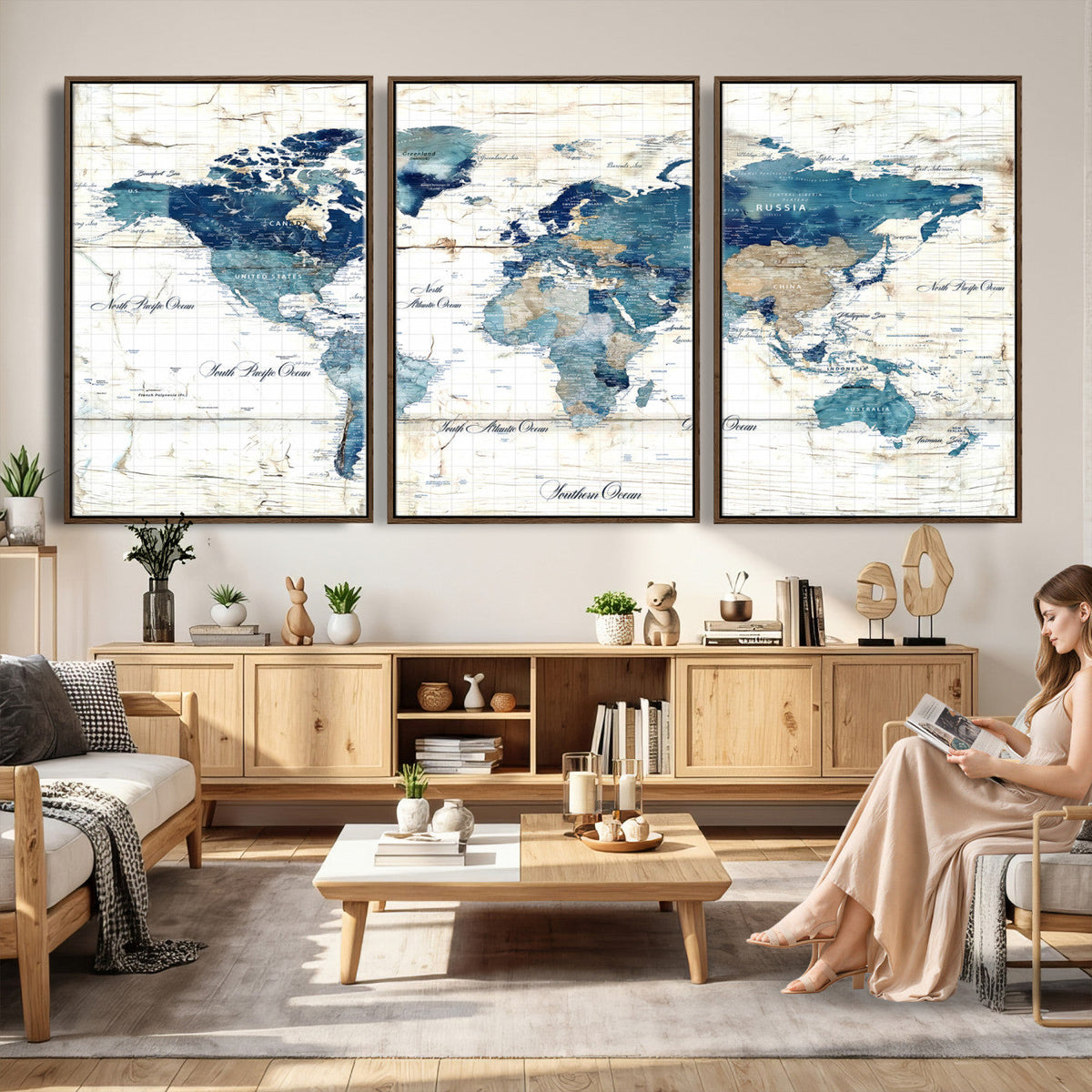 Watercolor World Map Canvas Wall Art Print – Abstract
