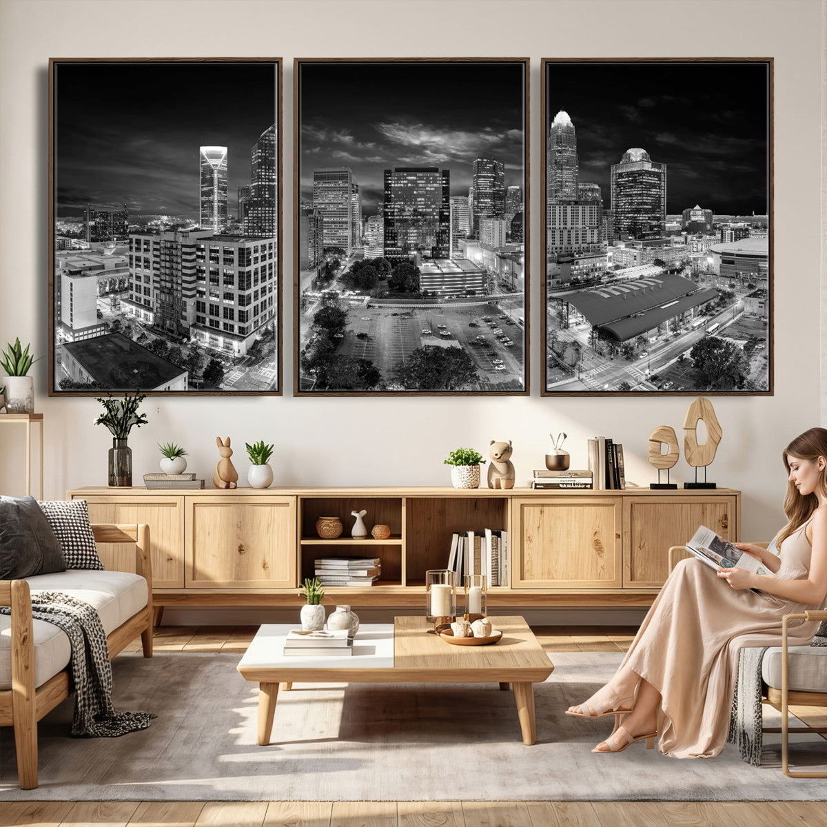 Charlotte Skyline Canvas Wall Art Print – North Carolina Cityscape Photography Print