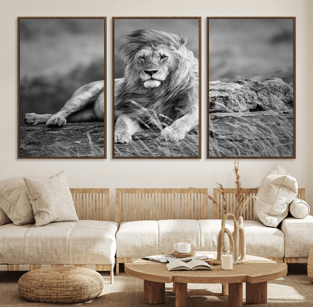 King Forest Lion Wall Art Canvas Print – Framed Majestic