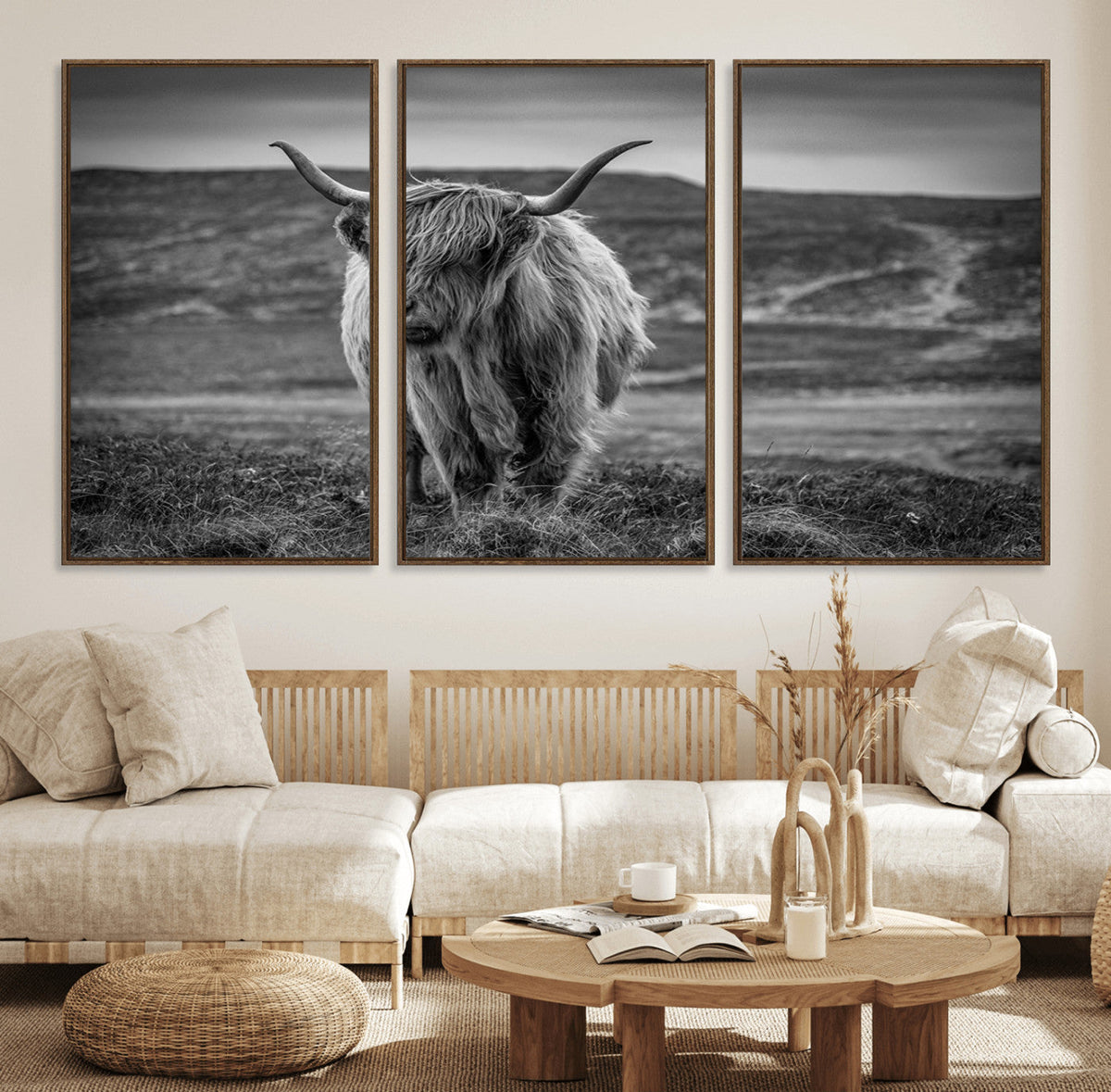 Fluffy Cattle Wall Art Print, Highland Cow Canvas, Framed
