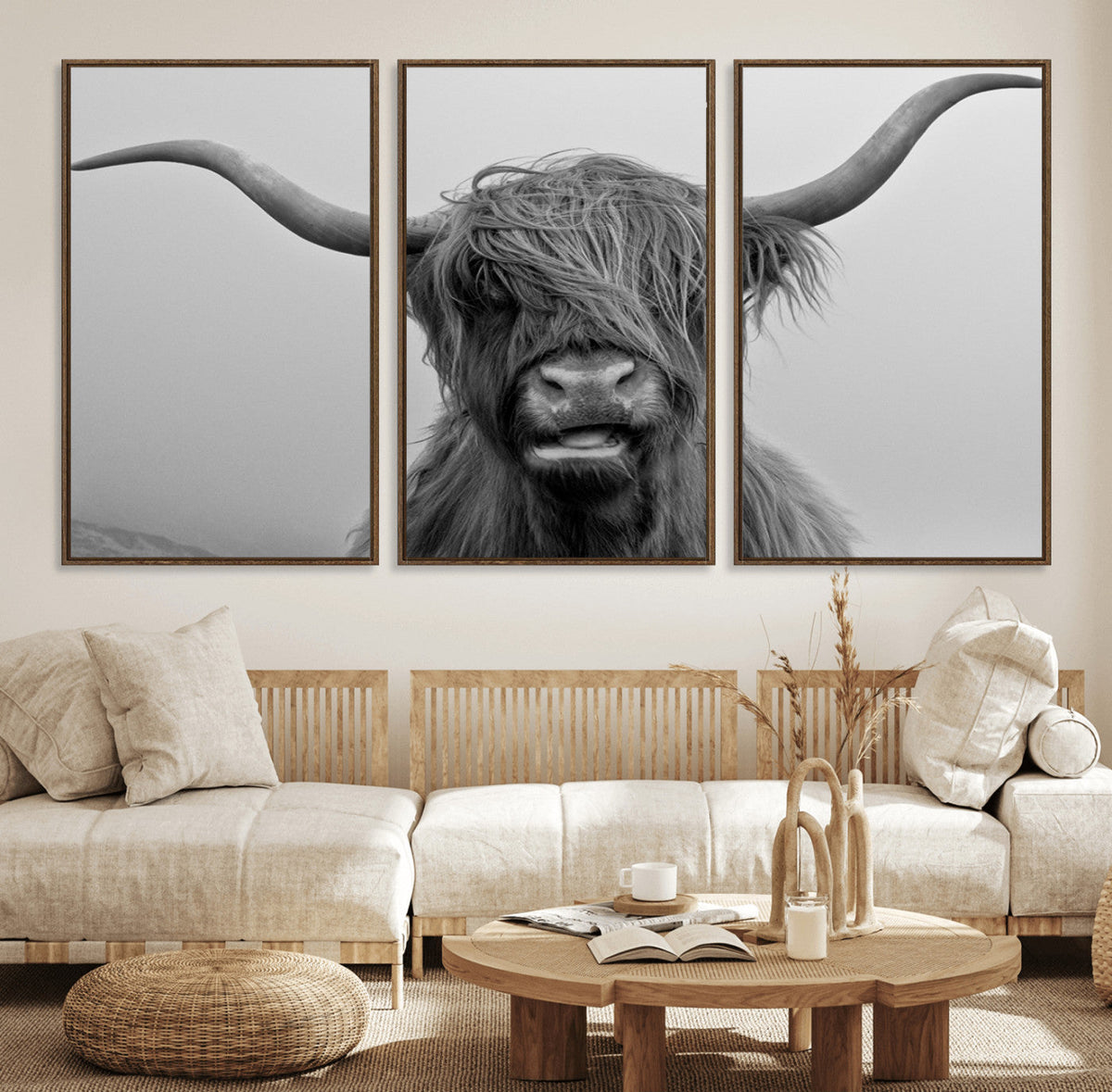 Texas Cow Wall Art Canvas, Texas Longhorn Cattle Canvas