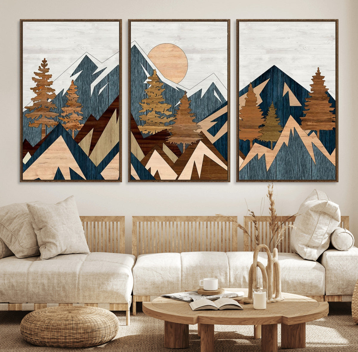 Abstract Wood Panel Effect Mountain Range Top Wall Art
