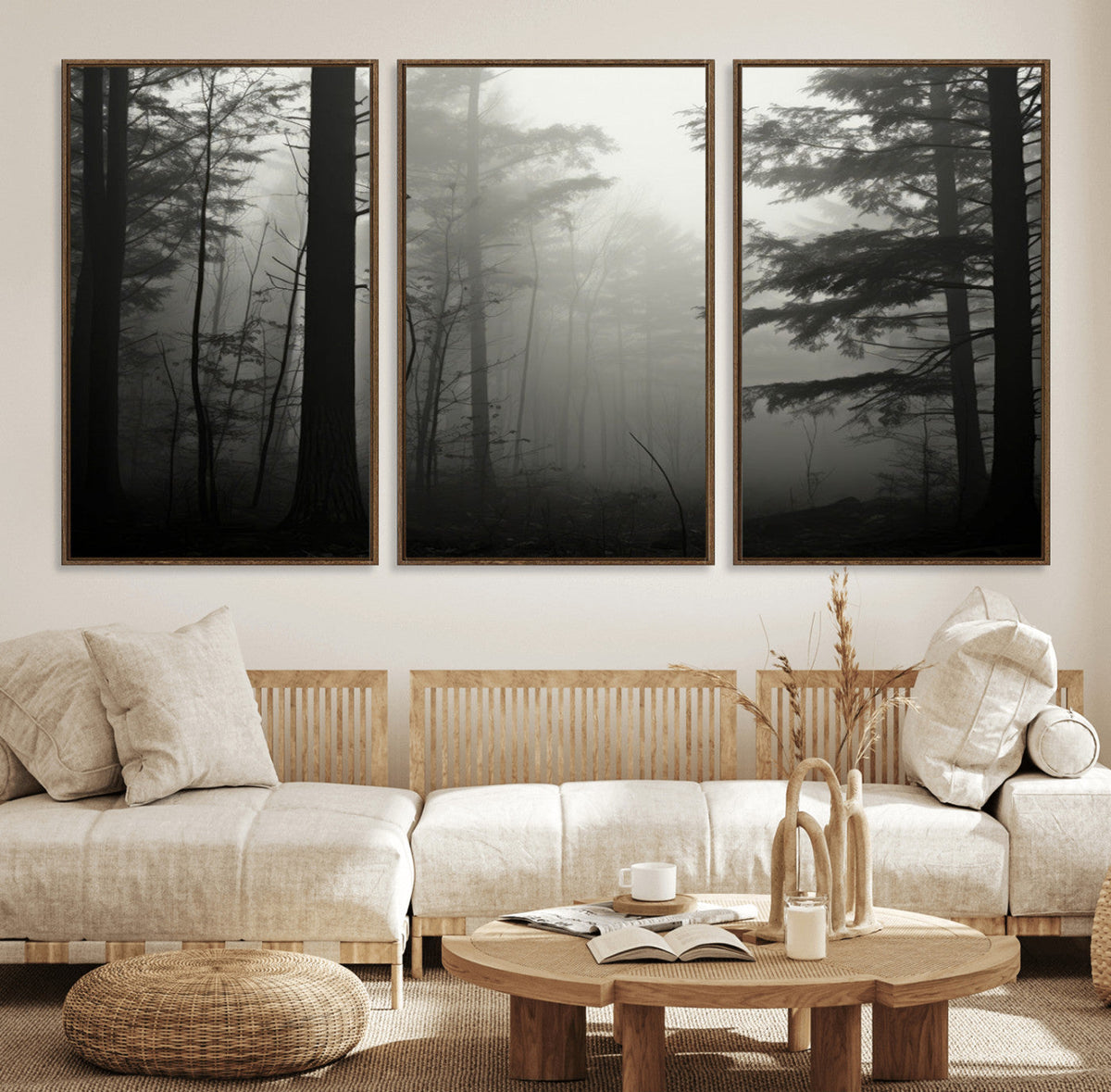 Misty Forest Wall Art Premium Canvas Print a Foggy and