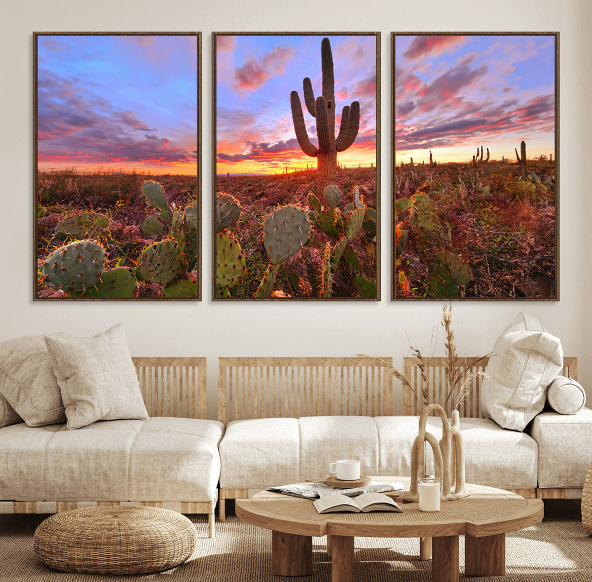 Arizona Desert Wall Art Canvas Print - Framed Deser Sunset