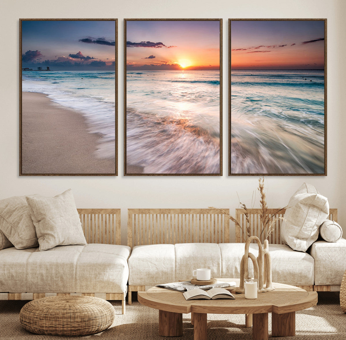 Sunset Beach Wall Art – Soothing Coastal Landscape, Ready to