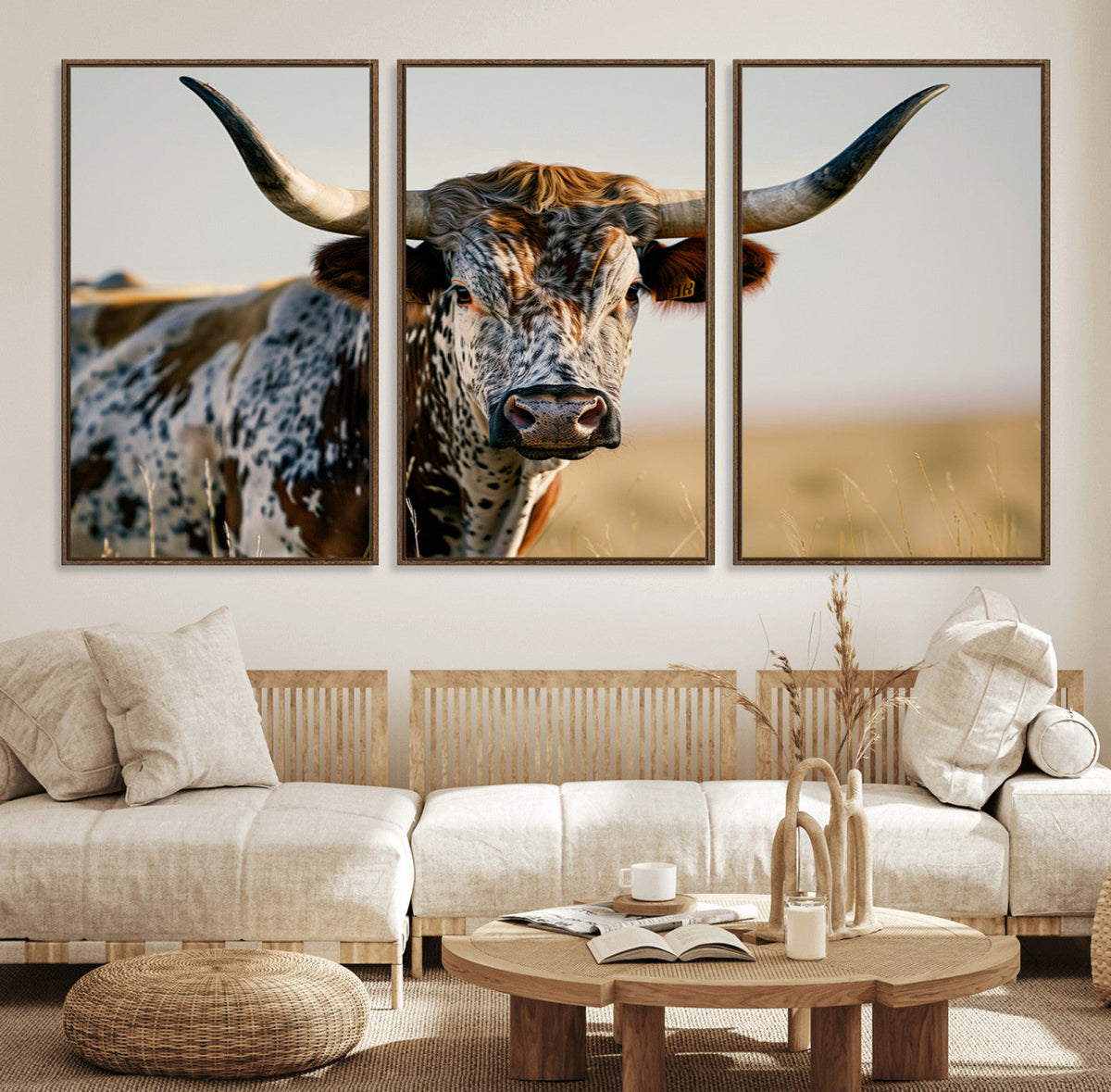 Texas Bull Longhorn Wall Art Canvas Print for Farm House