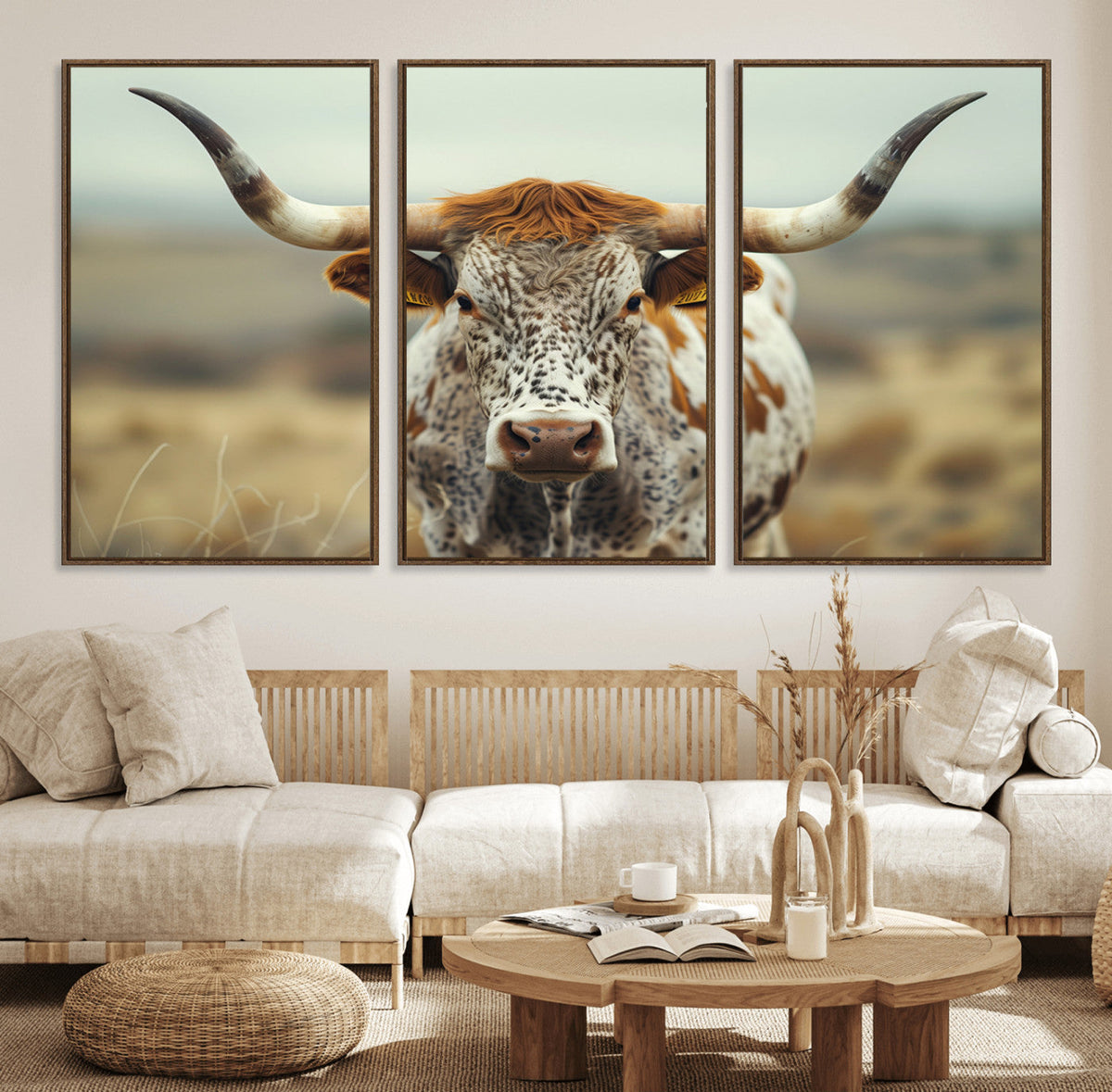Texas Cow Longhorn Wall Art Canvas Print for Farm House Wall