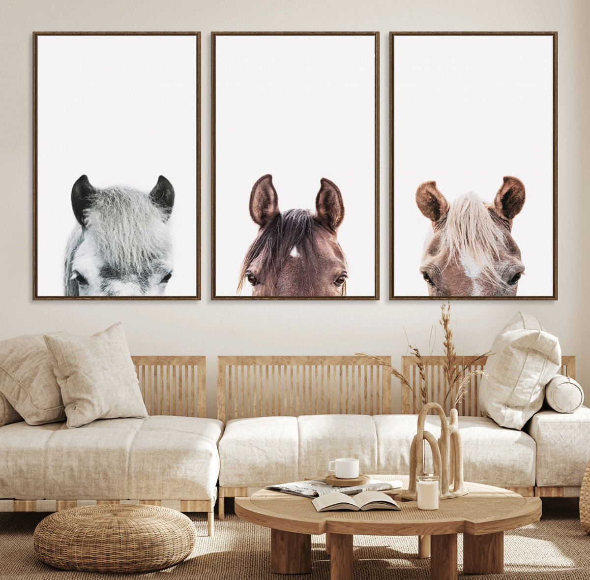 Horse Wall Art - Minimalist Horse Triptych Wall Art – Modern