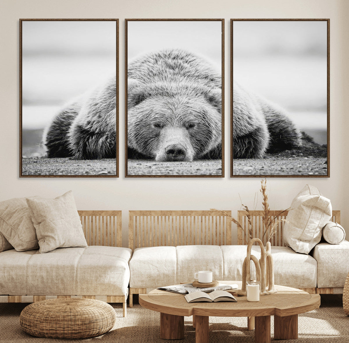 Resting Grizzly Bear Wall Art Canvas Print – Majestic Lazy