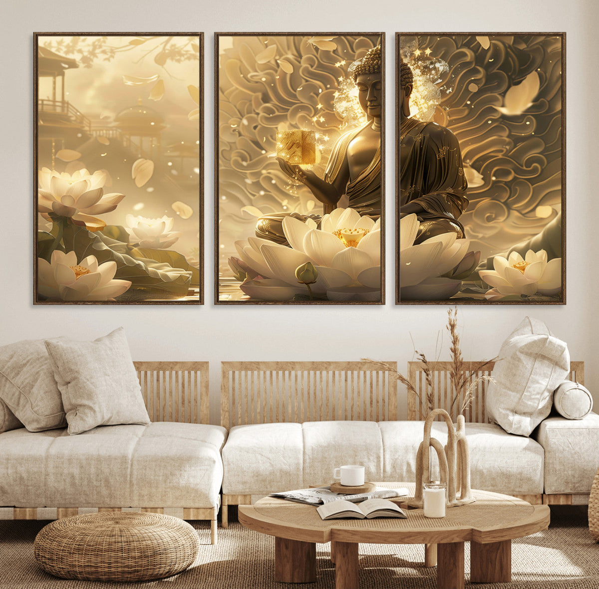 Golden Buddha Wall Art | Yoga Room Decor and Meditation Room