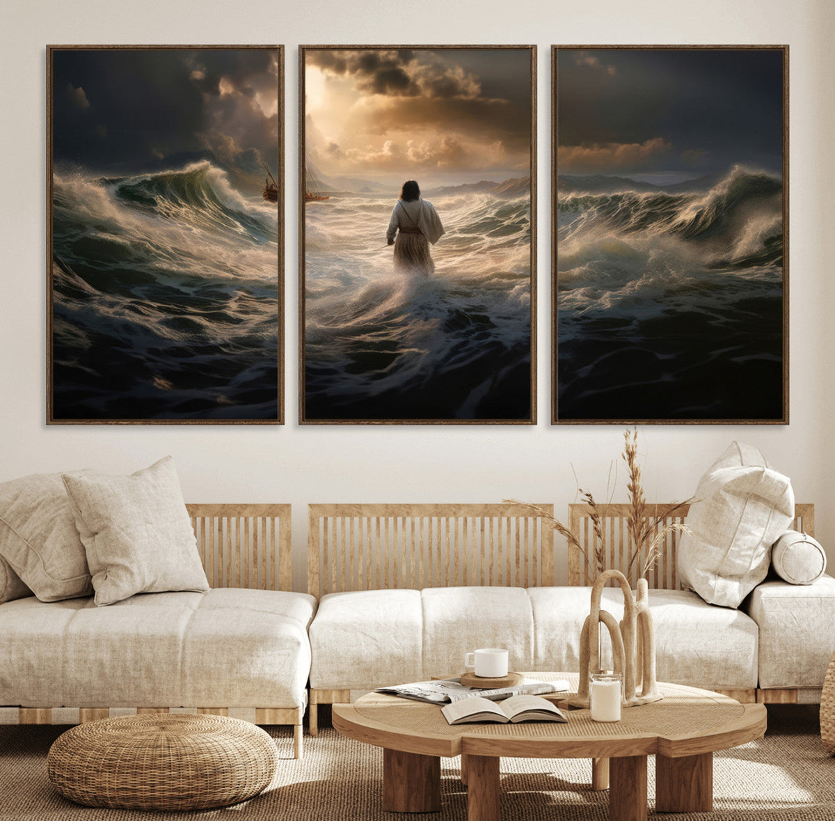 Jesus Walking on Water Wall Art Canvas Print - Religious