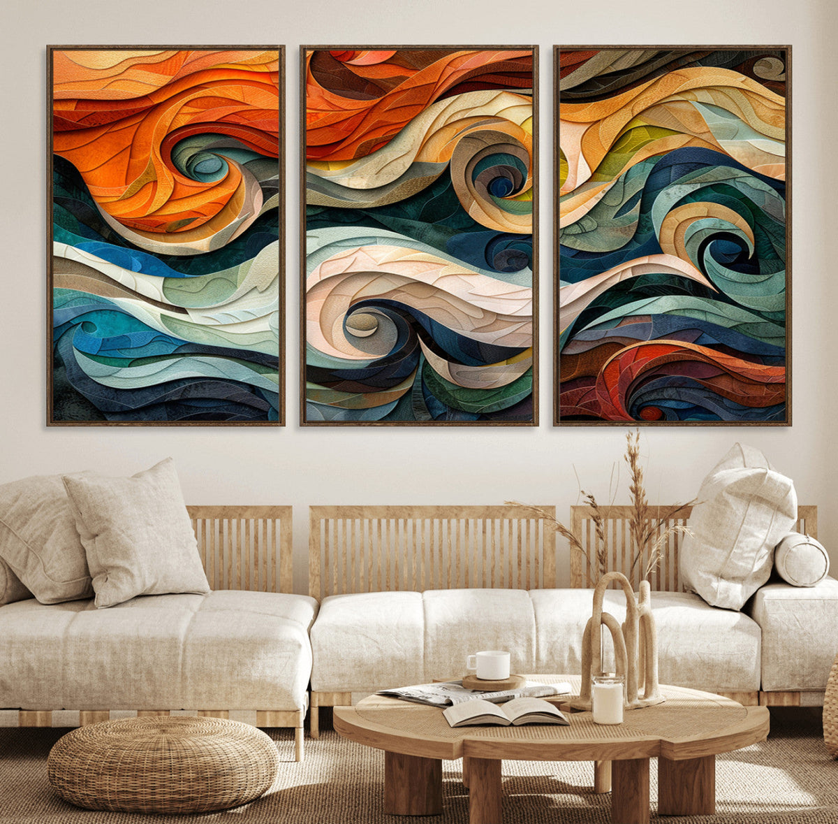 Abstract Wave Wall Art | Ready to Hang Framed Canvas Print |