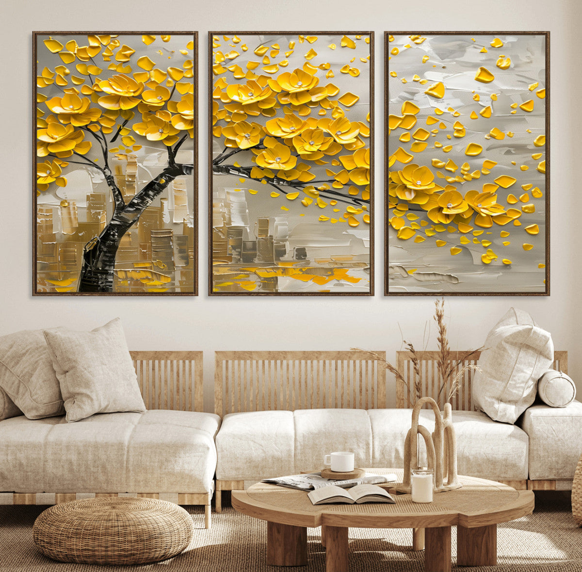 Yellow Blossom Tree Canvas Wall Art - Floral Abstract Modern