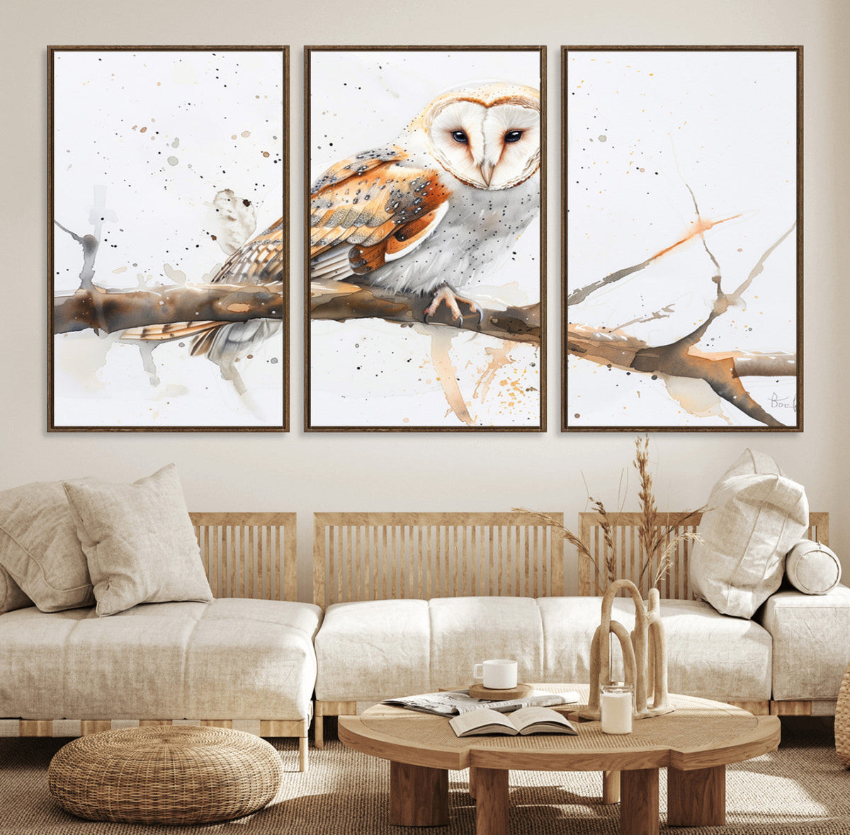 Barn Owl Wall Art on Branch | Stunning Canvas Print for