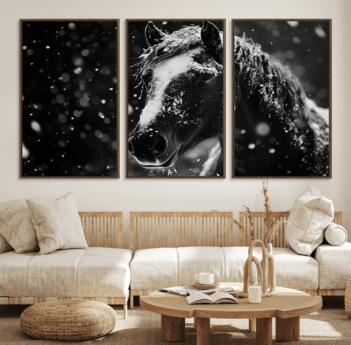 Winter Horse Wall Art | Black and White Horse Print | Ready