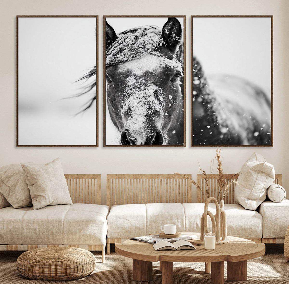 Western Wall Art | Black and White Winter Horse Wall Art |