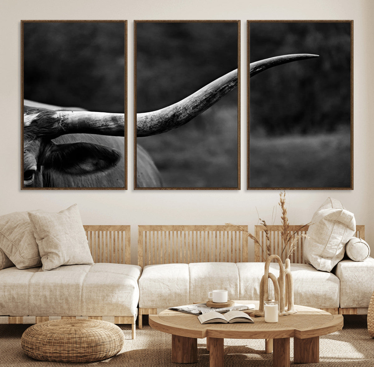 Cow Longhorn Wall Art | Black and White Print | Ready to