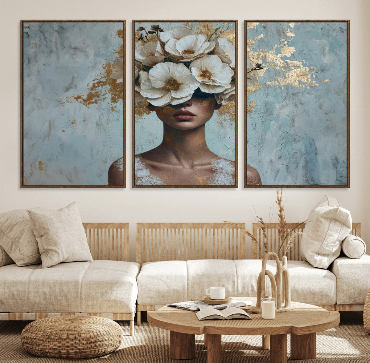 Golden Petal Wall Art - Petal Silhouette Woman Wall Art