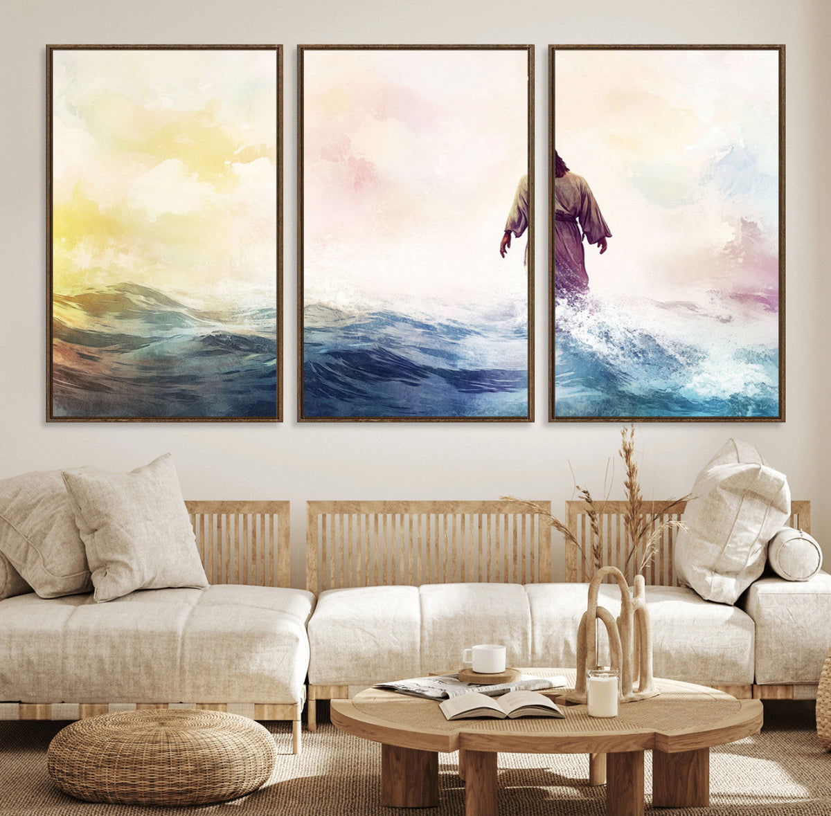 Watercolor Jesus Walking on Water Canvas Print, Christian