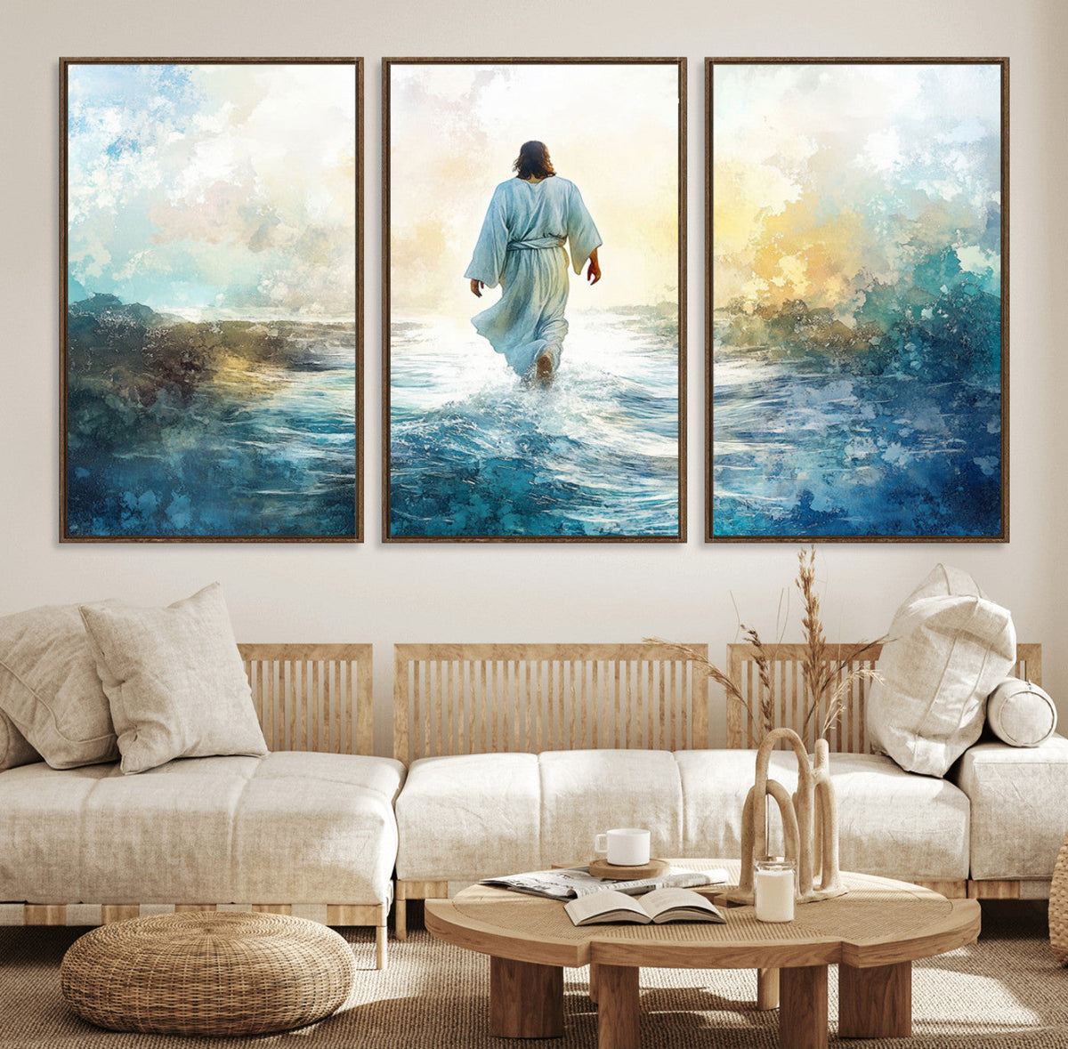 Watercolor Jesus Walking on Water Canvas Print, Christian