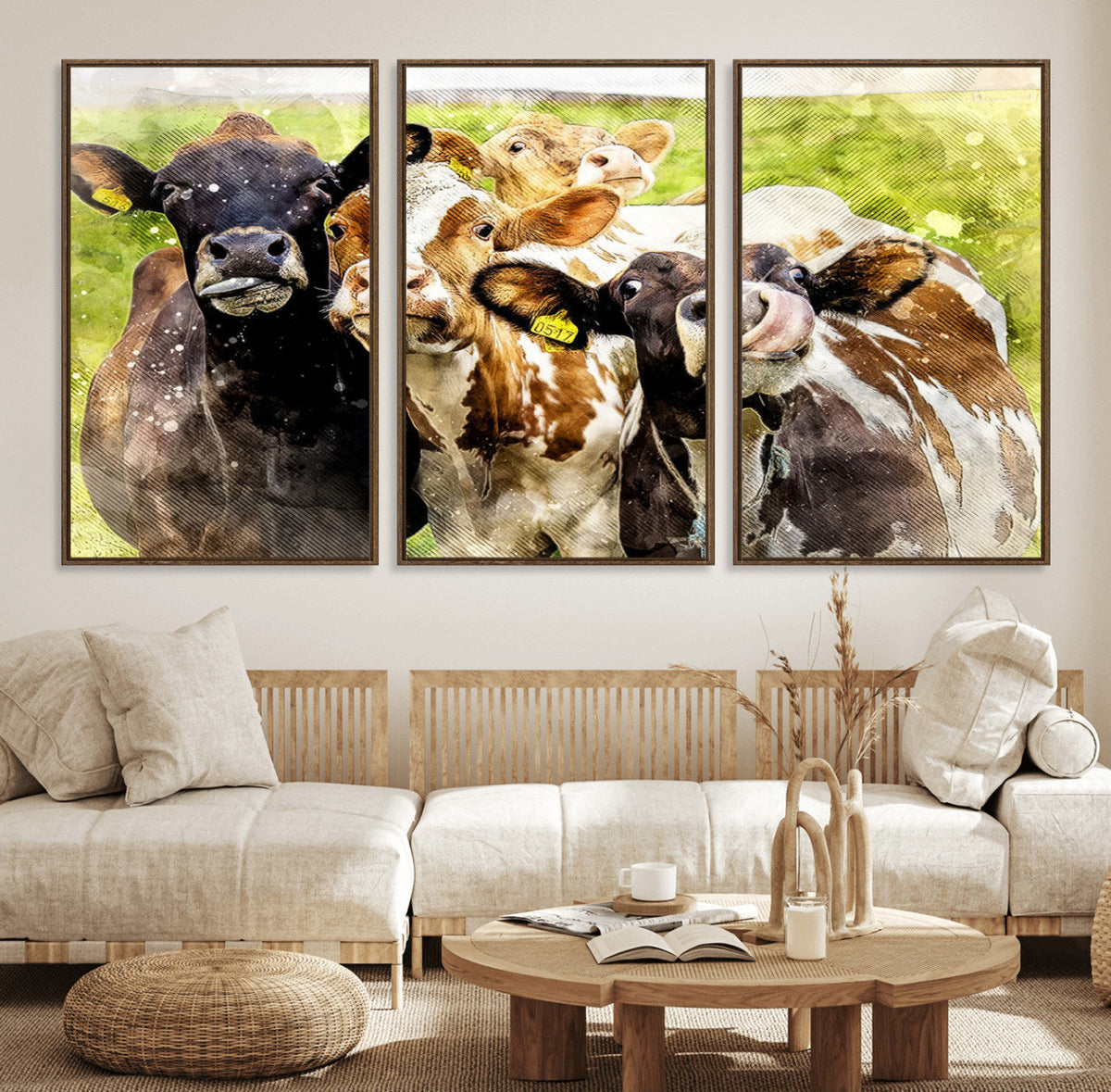 Curious Cows Farmhouse Wall Art | Ready to Hang and Framed