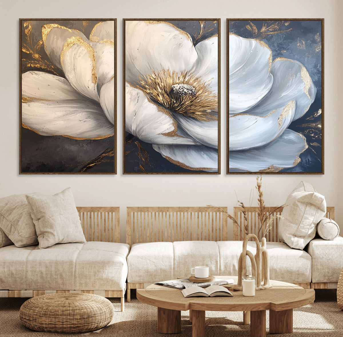 White Magnolia Flower Wall Art Canvas Print | Abstract