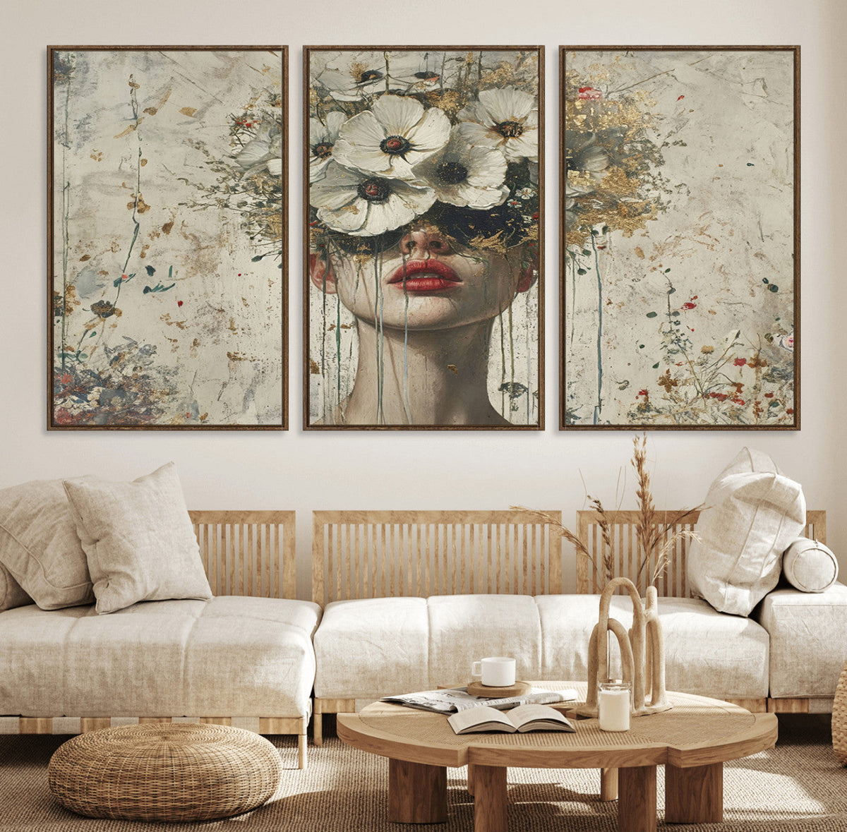 Abstract Floral Women Patel Wall Art Canvas Print