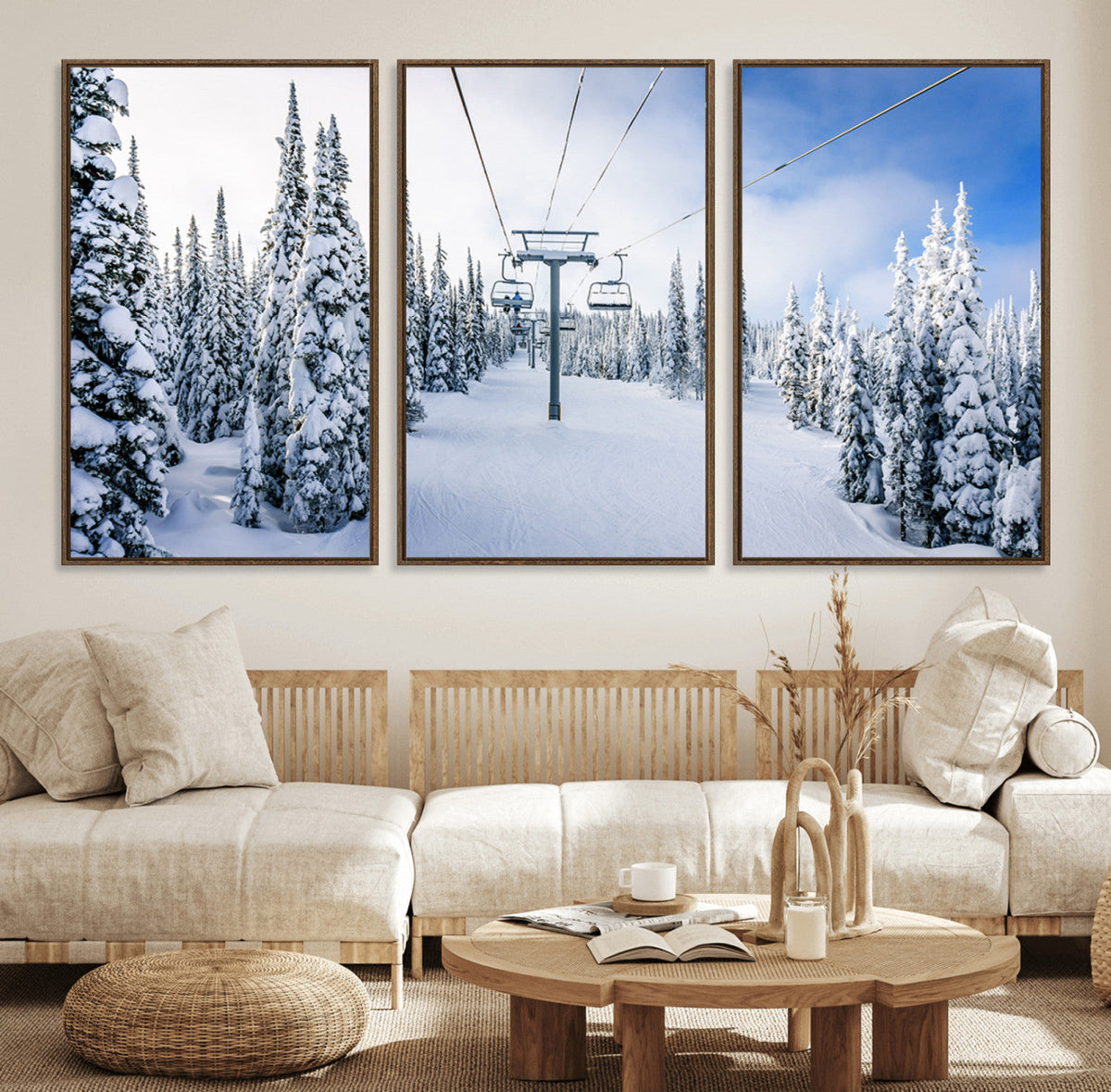 Winter Ski Lift Wall Art Print - Landscape Wall Art | Snowy