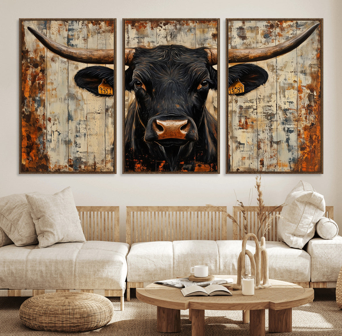 Rustic Texas Artwork Wall Art Canvas Print - Abstract Cow