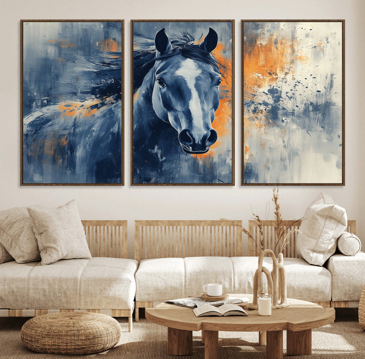 Abstract Blue Horse Wall Art Print Canvas | Horse Wall Art