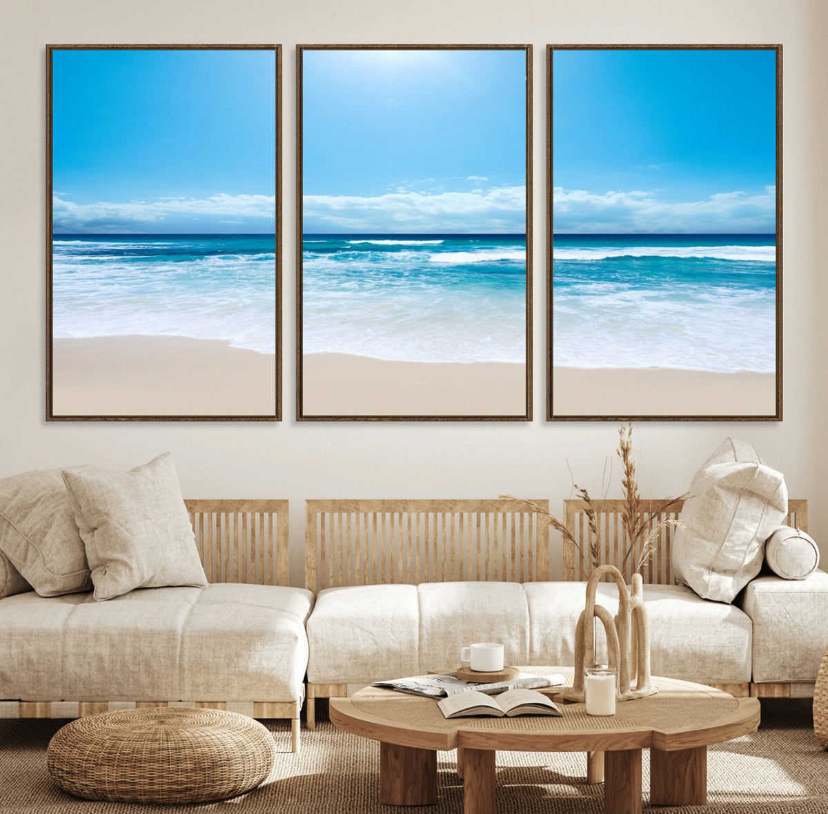 Wall Art Canvas Print Shiny Blue Sea and Beach