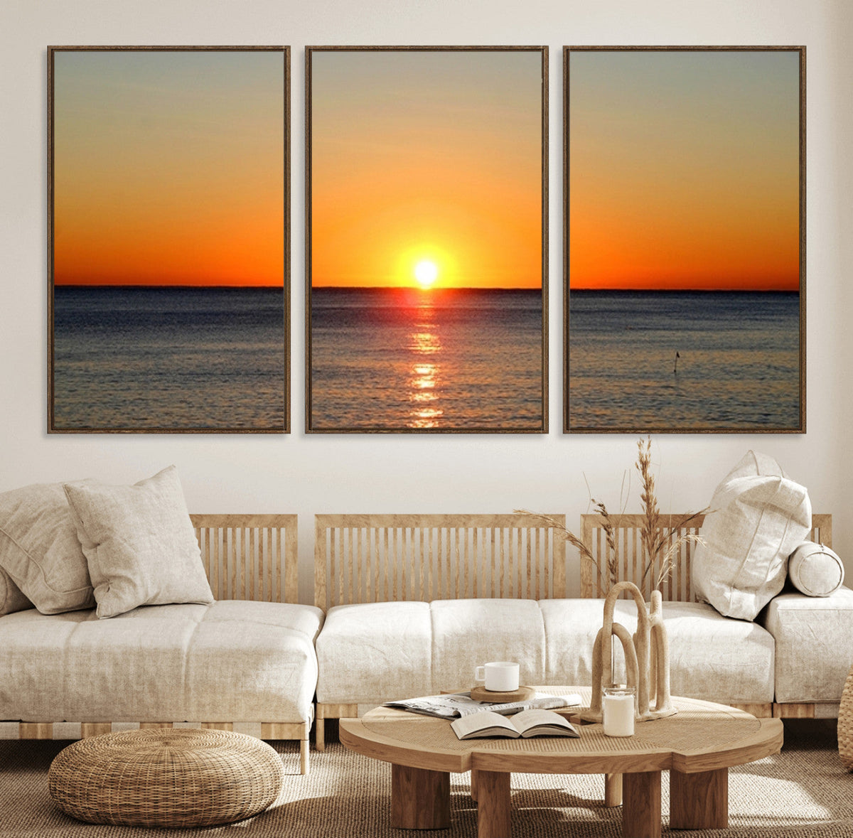 Golden Horizon Sunset Over Ocean Wall Art Canvas Print –